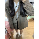 leapord halloween outfit Plaid Coat for Women Spring and Autumn Korean Style Retro High-Grade Woolen Suit Woolen Suit