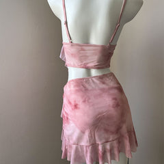 2000s fashion Women's Three-Piece Swimsuit, Two-Piece Steel Bracket, Push up and Cover Meat, Sexy Bikini Skirt, Pure Pink Tie-Dyed, High-Grade