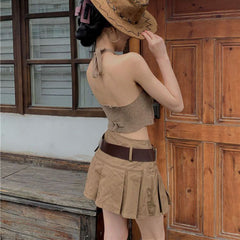 2000s fashion Preppy Style Retro Hot Girl Skirt Women's Autumn New A- line Mini Skirt High Waist Pleated Skirt