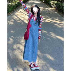 90s fashion Spring Denim Suspender Skirt Two-Piece Suit Female Sweet Gentle Korean Drama French Chanel Style Dress