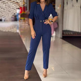 90s fashion Women's Jumpsuit Autumn New Fashion Lapel Color Matching Short Sleeve Jumpsuit