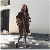 brown puffer jacket outfit Women's Korean-Style Mid-Length Cashmere Coat Short Fashionable Autumn and Winter Loose High-End Woolen Coat