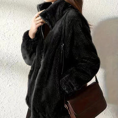 Autumn and Winter New Plush Casual Coat Thickened Fashion Loose Long-Sleeved Top Women's Black Brown