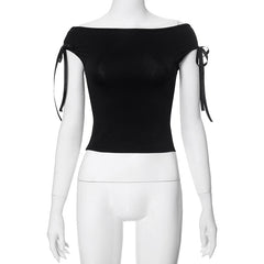 skirt outfits Women's Clothing Summer New Solid Color Sleeveless off-Neck Exposed Navel Ribbon Sexy Top T-shirt