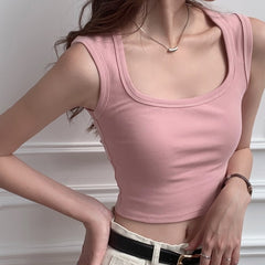 boy outfits White Hot Girl Camisole Women's Outer Wear Pure Cotton Sleeveless Wide Shoulder Strap Short Square Collar Top Summer