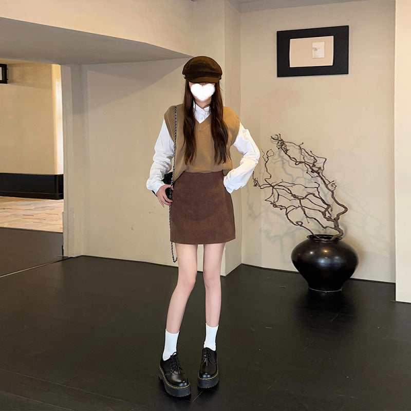 tailgate outfit black women Retro Corduroy A- line Skirt for Women Autumn and Winter Slimming Small Hip-Wrapped Short Skirt Fashion