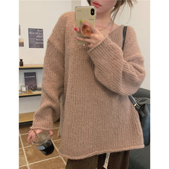 2000s fashion Korean Style Lazy V-neck Pullover Split on Both Sides Slimming Long Sleeve Sweater