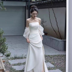 off shoulder New Chinese Morning Gown Summer New Engagement Party Tube Top Simple Fairy Temperament Travel Shooting Light Yarn