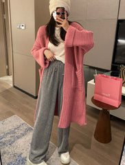 cold weather outfits Korean Style Thick Needle Pineapple Pattern Sweater Cardigan Loose over-the-Knee Sweater Mid-Length Elegant Wool Coat Women's Top