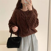 winter date night outfits Autumn Retro Pullover Solid Color Long-Sleeved Sweater Coat Women's Lazy Style Loose Twist Women's Knitted Bottoming Shirt