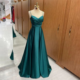 prom dresses 2024 New Dark Green Formal Dress V-neck Pleated Wedding Party Dress Suspender Style Special Occasion Dress