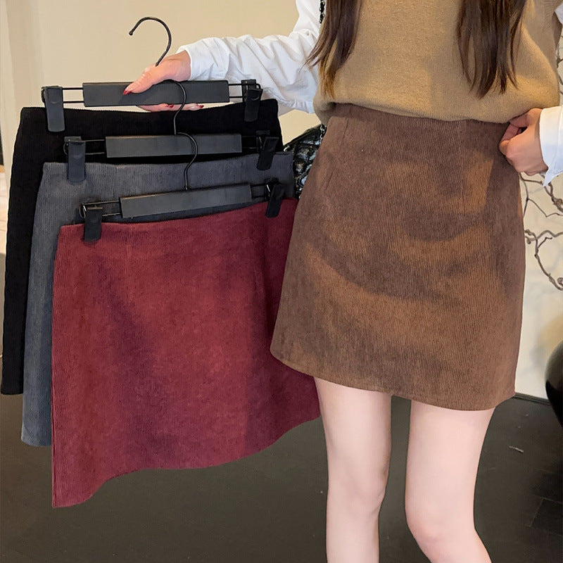 tailgate outfit women Retro Corduroy A- line Skirt for Women Autumn and Winter Slimming Small Hip-Wrapped Short Skirt Fashion