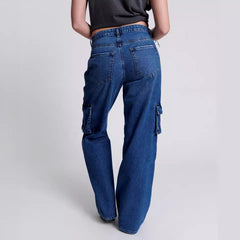 fashion outfits Temu Multi-Bag Jeans Women's 2024 Style High Waist Overalls Loose Washed Jeans