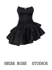 freshman hoco dresses Birthday Party Dress Black Dress Women's Spring and Autumn New Tube Top Skirt Irregular Cake Skirt Pettiskirt