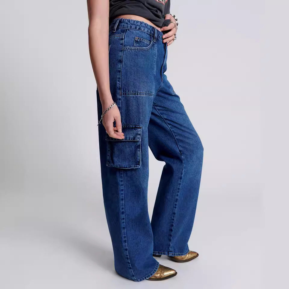 fashion outfits Temu Multi-Bag Jeans Women's 2024 Style High Waist Overalls Loose Washed Jeans