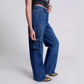 fashion outfits Temu Multi-Bag Jeans Women's 2024 Style High Waist Overalls Loose Washed Jeans