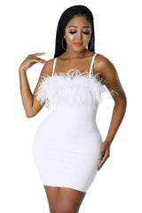 birthday outfit Fashion Women's Solid Color Zipper Sling Brick Chain Feather Dress Female