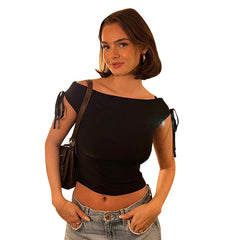 skirt outfits Women's Clothing Summer New Solid Color Sleeveless off-Neck Exposed Navel Ribbon Sexy Top T-shirt