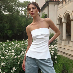 going out outfits Women's Summer New Solid Color Sleeveless Backless Wide Lapel Slit Tube Top Sexy Top for Women