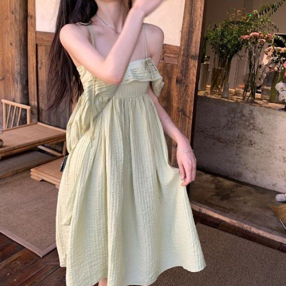 maternity Korean Style Fresh Sleeveless Sling Dress Women's Summer Lace-up Sweet First Love Dress