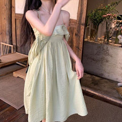 maternity Korean Style Fresh Sleeveless Sling Dress Women's Summer Lace-up Sweet First Love Dress