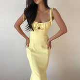 cute outfits fall INS Style Fashion Solid Color Women's Sexy Slim Strap Light V Pastoral Style Ruffled Dress Women