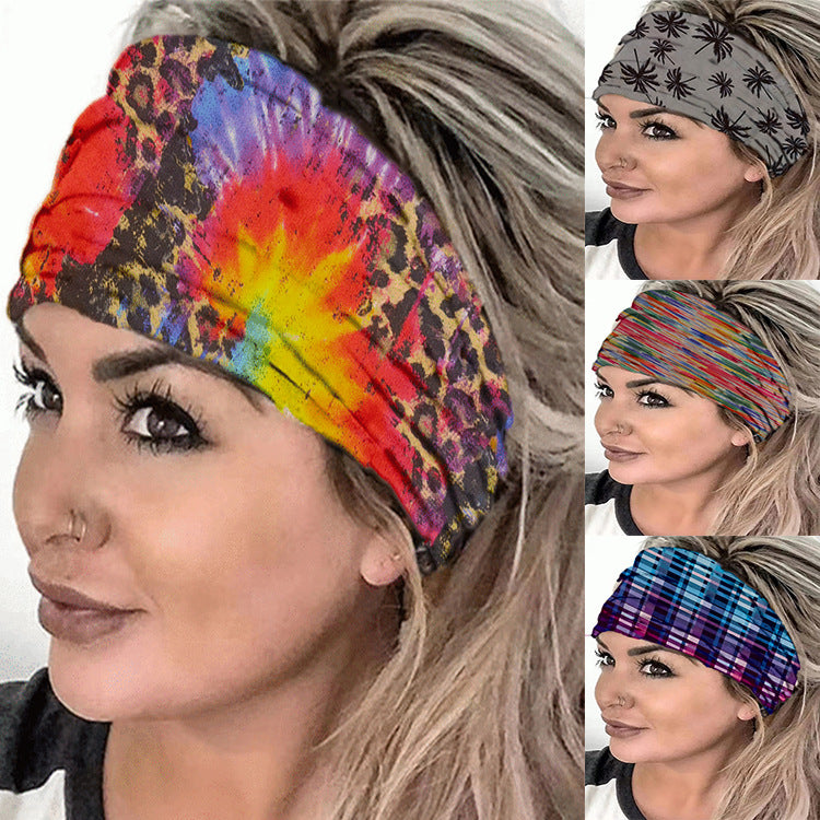 hipster Personalized Striped Printed Yoga Sports Wide Elastic Hair Band Face Wash Women Headband Headdress