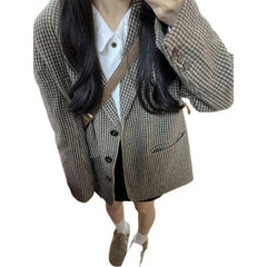 leapord halloween outfit Plaid Coat for Women Spring and Autumn Korean Style Retro High-Grade Woolen Suit Woolen Suit