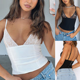 summer outfits inspo Summer Women's Sling Lace Mesh Stitching Sling Perspective Backless Sexy Short Top