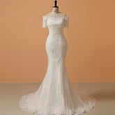 royalty dress to impress off-Shoulder Long Wedding Dress Spring New French Court Style Tight Waist Fishtail Bride Slimming Simple Elegant