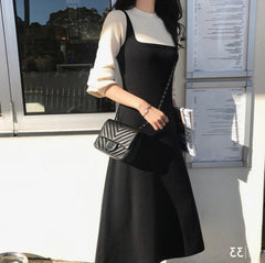 church outfit Autumn and Winter New Korean Gentle Style Fake Two-Piece Temperament Slimming Inner Base Strap Knitted Dress