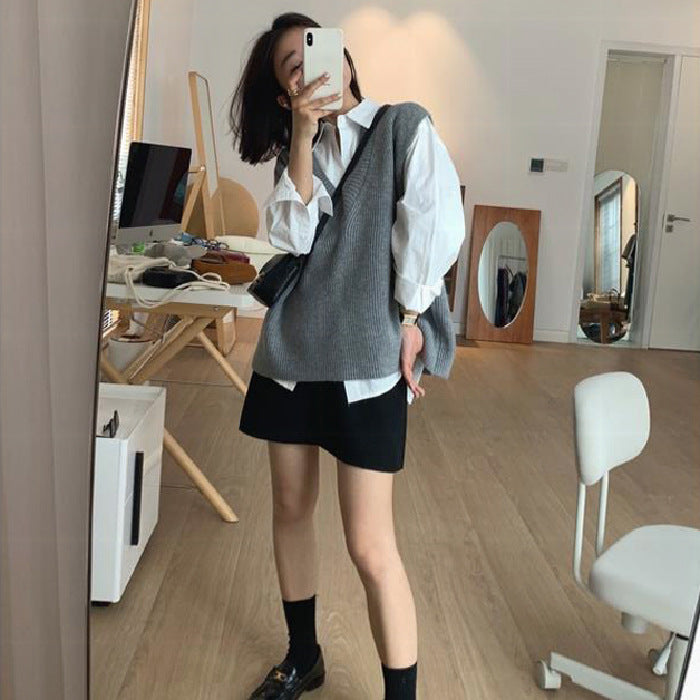 masc outfits Autumn 2024 New Korean Style Casual V-neck Overwear Outer Vest Japanese Style Lazy Style Loose Knitted Vest