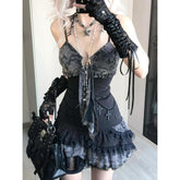 y2k outfits Summer Fashion Hot Girl Asian Culture Slimming Contrast Color Suspender Skirt New Design Sense Lace Stitching Dress Women