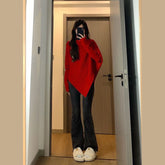 outfit inspo fall Women's Turtleneck Irregular Niche Sweater Autumn and Winter Korean Style Loose Lazy Style Soft Glutinous Knitted Top Thickened