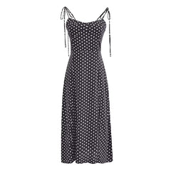 summer outfits inspo Sexy Side Slit Slim High Waist Sling Midi Dress Summer French Retro V-neck Polka Dot Print Dress Women