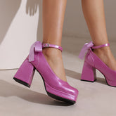 shoes 40-48 Spring Fashion Single-Layer Shoes with Bow Strap Thick High Heel Platform Women's Shoes
