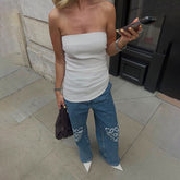 halter tops Women's Clothing 2024 Spring and Summer New Ins Simple Style Solid Color Backless Pleated Tube Top Bottoming Vest for Women