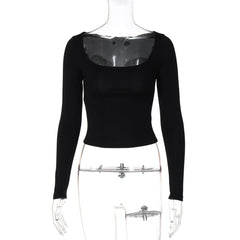 outfit inspo fall Women's Clothing American Hot Girl Style Autumn New Solid Color Square Collar Long Sleeve Tight Undershirt Top