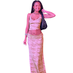 pretty halloween costumes Women's Summer New Street Casual Sleeveless Halter Short Top Skirt Ladies Suit