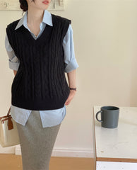 outfit inspo fall V-neck Twist Knitted Vest Overwear Outer Sweater Vest Sleeveless Women's Autumn and Winter High-Grade Temperament Top