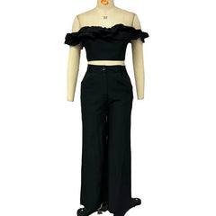 summer outfits inspo Summer New Women's Clothing Solid Color off-the-Neck Navel Top Sweet and Spicy Style Two-Piece Set