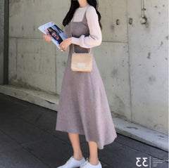 church outfit Autumn and Winter New Korean Gentle Style Fake Two-Piece Temperament Slimming Inner Base Strap Knitted Dress
