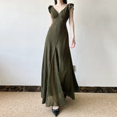 prom dresses Mori Vintage Lace Stitching See-through V-neck Dress Summer American Fashion Small Flying Sleeve Dress