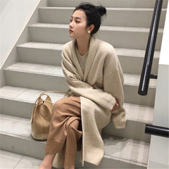 2000s fashion Autumn and Winter New Lazy Style Loose Casual Top Mid-Length Knitted Cardigan Women's Thickened Sweater Coat