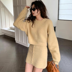 fall fashion 2024 Winter New Fashion Solid Color Sweater Hot Girl Knitted Hip Skirt Two-Piece Suit for Women