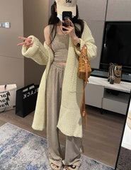 cold weather outfits Korean Style Thick Needle Pineapple Pattern Sweater Cardigan Loose over-the-Knee Sweater Mid-Length Elegant Wool Coat Women's Top