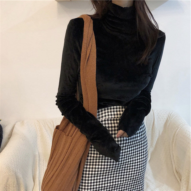 fall outfits Autumn and Winter Solid Color T-shirt Gold Velvet Turtleneck Bottoming Shirt Women's Spring and Autumn Inner Wear Long Sleeve Slim Warm Top Women's Fashion