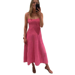 outfit inspo fall Summer Women's Tube Top Slim High Waist Sling Knitted Dress Seaside Vacation Pleated Dress