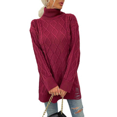 tailgate outfit black women Women's Sweater Sweater Thick Line Rhombus Woven Sweater Dress Personality Solid Color