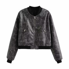90s fashion Y2k Pu Street Fashion Short Slim Autumn New Stand Collar Motorcycle Pilot Jacket Jacket Leather Coat